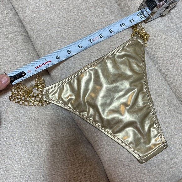 NWT (XS/S) Gold chain gold foil swim bottoms label MfitsS gold hoop circle sides - Picture 4 of 6